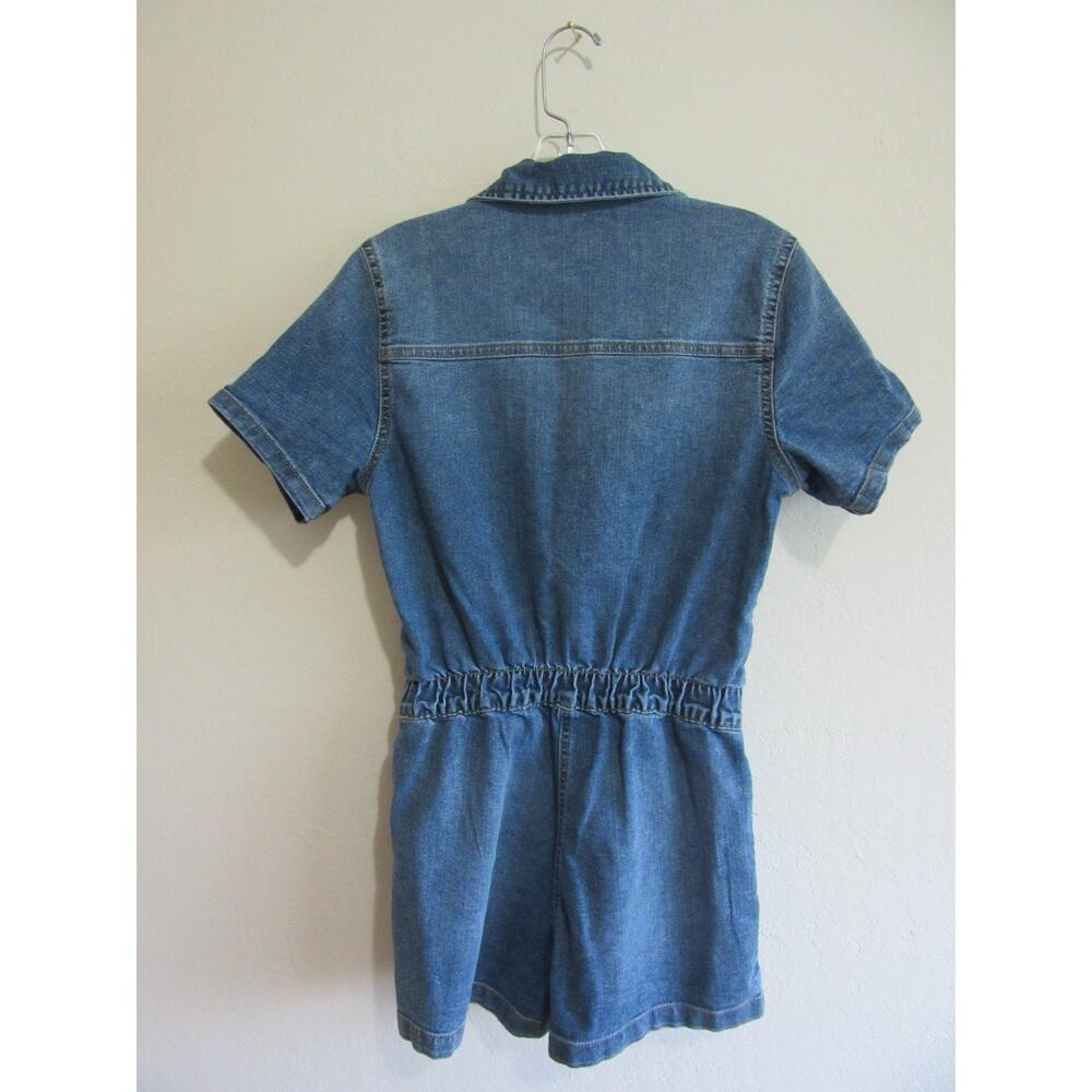 CELEBRITY PINK Blue Denim S Zip Closure Stretch Waist Pockets Romper - Picture 3 of 5